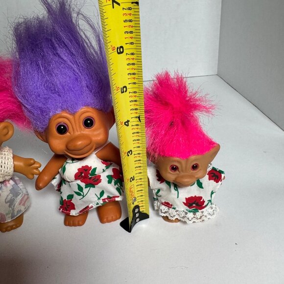 Vintage Troll Dolls Lot of 3 Russ Ace TNT 1991 Pink Purple Hair Outfits China - Picture 10 of 10